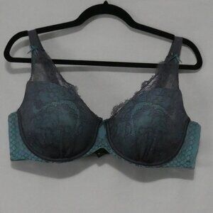 AG - ASHLEY GRAHAM | 40 DDD | Elegant Grey and Turquoise Lace Patterned Bra
